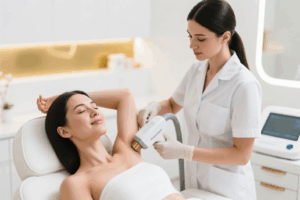 انجام لیزر موهای زائد زیر بغل با دستگاه الکساندرایت بدون درد در مرکز مادام لیزر