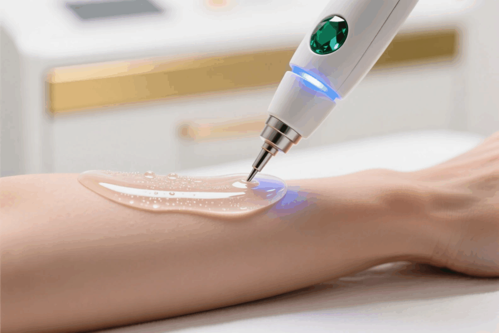 «سیستم خنککننده و ژل شفاف دستگاه لیزر الکساندرایت برای کاهش درد و افزایش راحتی درمان»